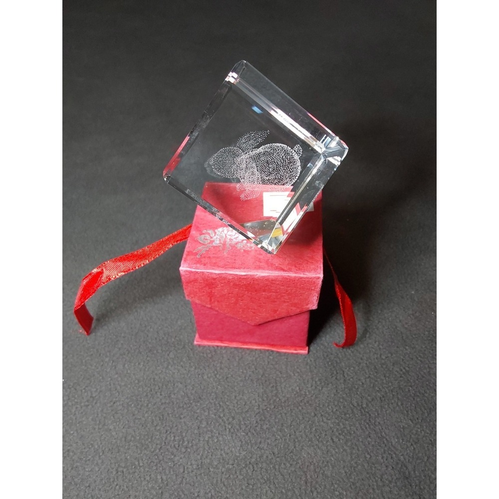 Waterford Engraved Crystal 2" Cube Clear Bunny Rabbit Paperweight